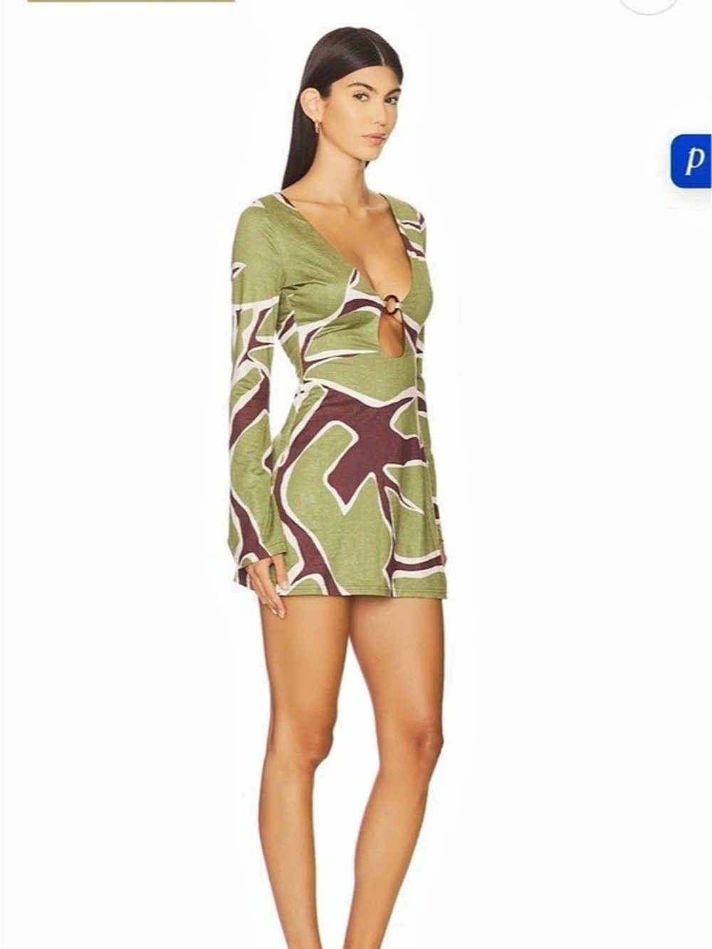 Reformation Lilia Dress Abstract Mini Dress in Green & White Like New